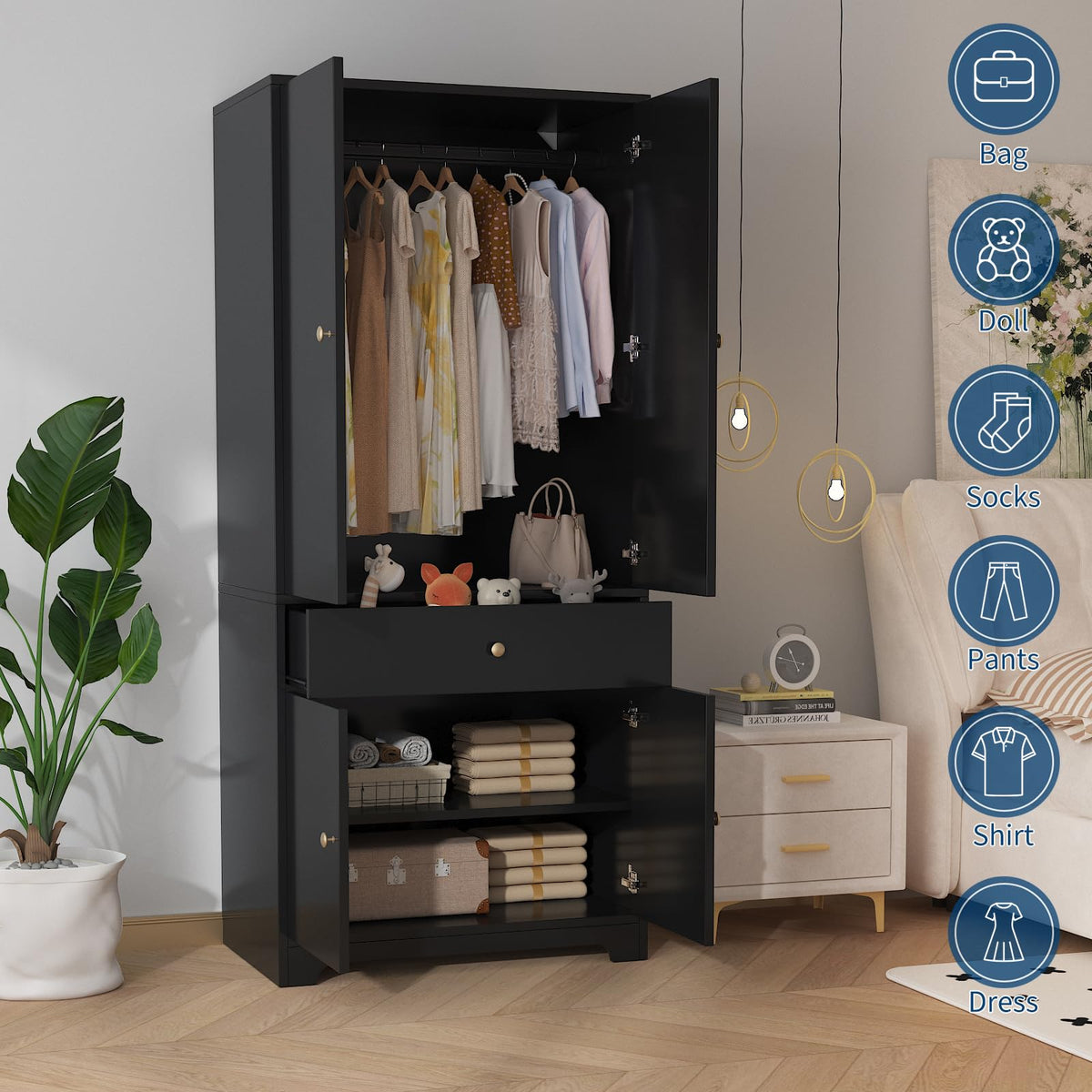 71" Armoire Wardrobe Closet Bedroom Armoire Clothing Storage Cabinet