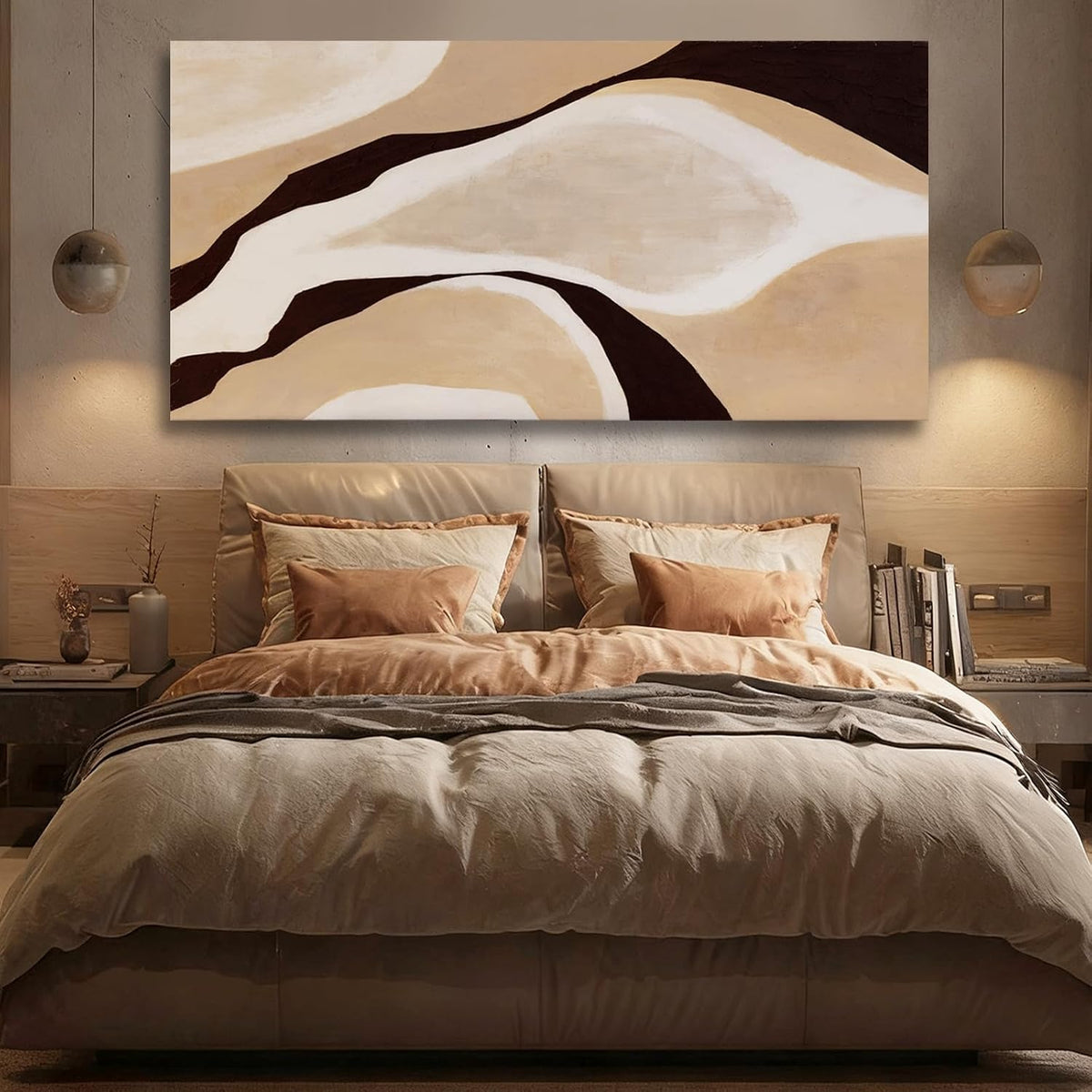 Beige Brown Black Abstract Canvas Wall Art, Large Wall Decor Bedroom Dining Room Office, Modern Neutral Art Print