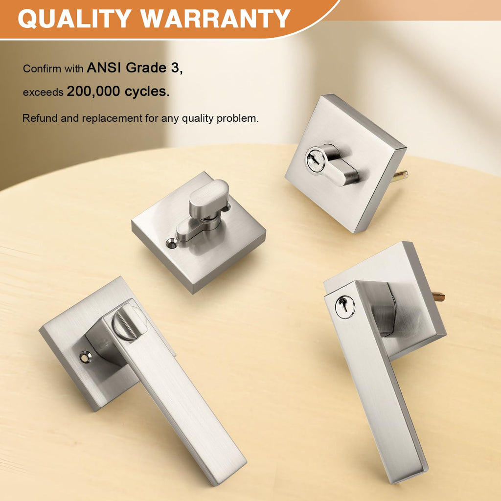 Square Keyed Entry Levers and Single Cylinder Deadbolts Combo Pack, Satin Nickel Heavy Duty Entrance Locksets Bedroom