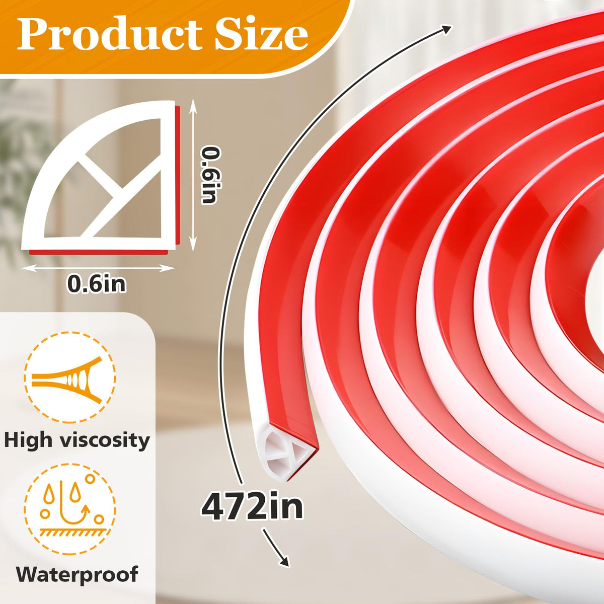 472" Flexible Quarter Round Peel Stick Silicone Shoe Molding Trim