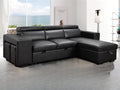102'' Black Leather L Shaped Sectional Sleeper Sofa with Pull Out Bed