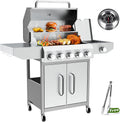 5+1 Burner Propane Gas Grill, 68,000 BTU Stainless Steel BBQ with Cast Iron Grates, Side Burner, 647 Sq. In. Cooking Area and Oil-Drain Plates for Outdoor Cooking