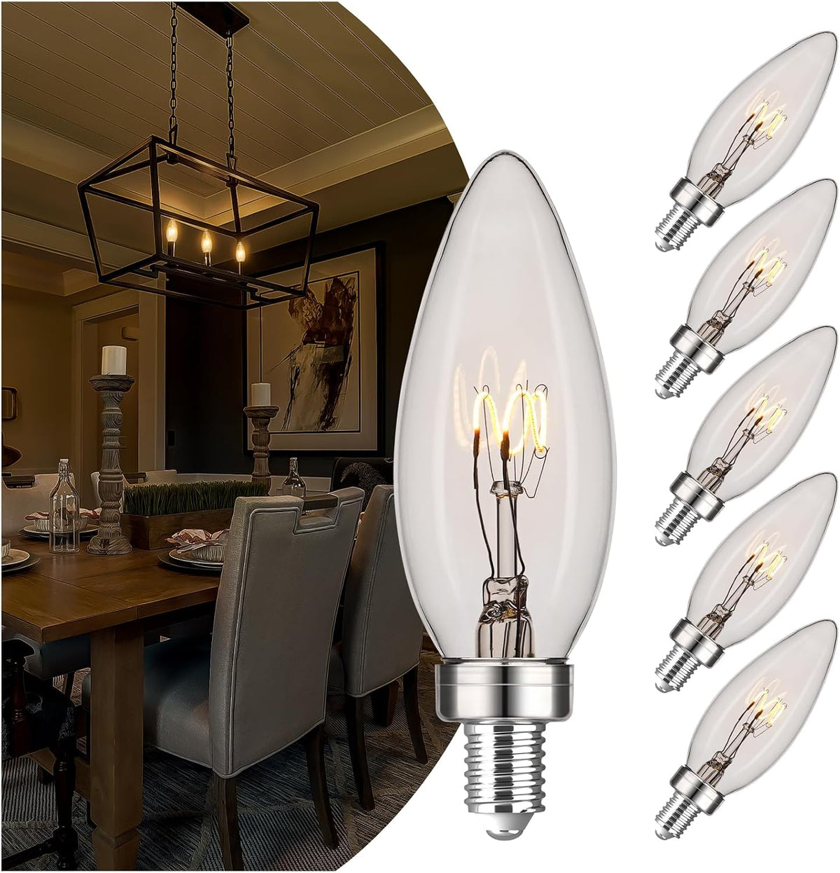 E12 CA10 25 Watt Equivalent Clear LED Candelabra Bulbs,2700K Dimmable