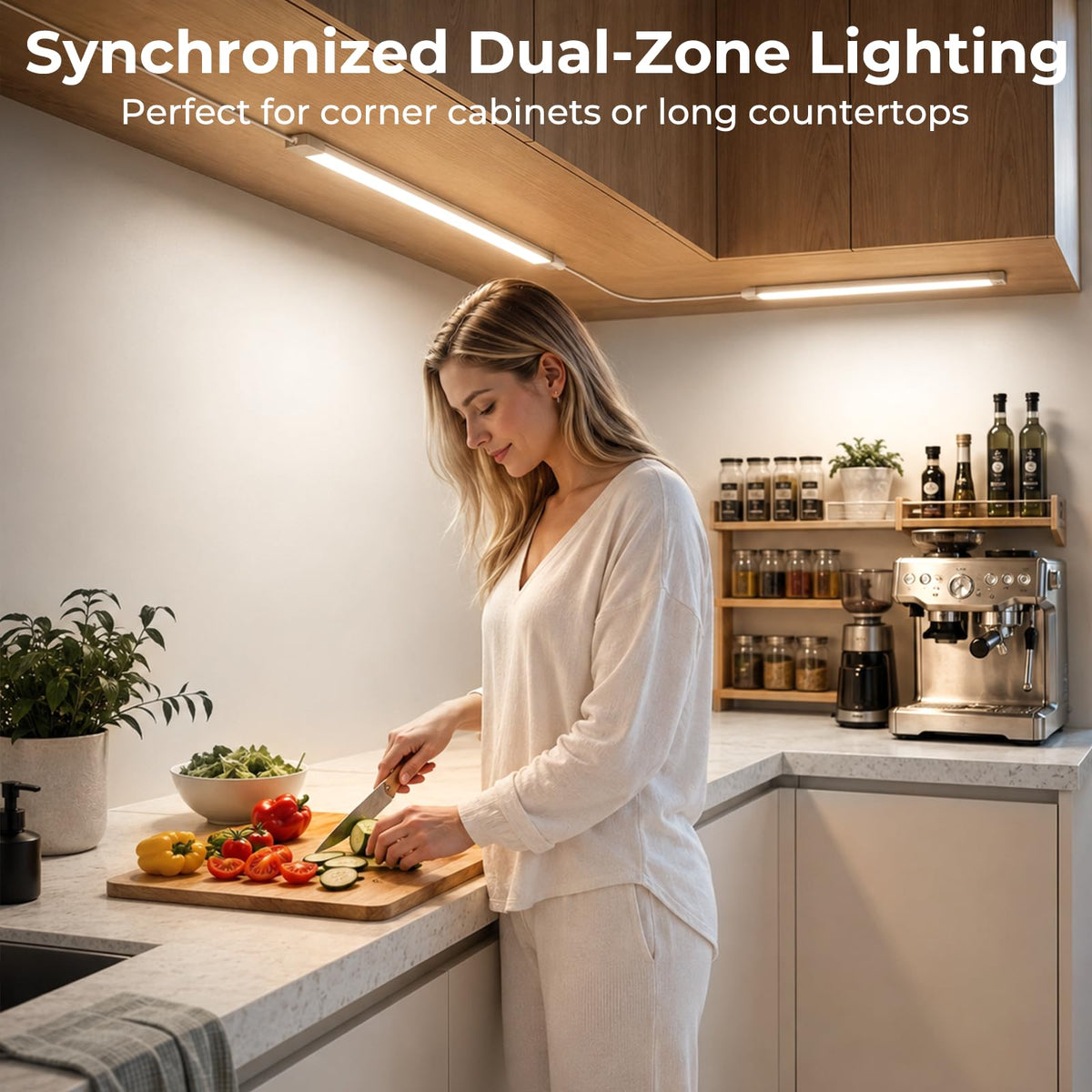 LED Under Cabinet Lighting, Plug-in Integrated 2-Bar Under Counter Lights with On Off Switch, 1400LM Bright Linked