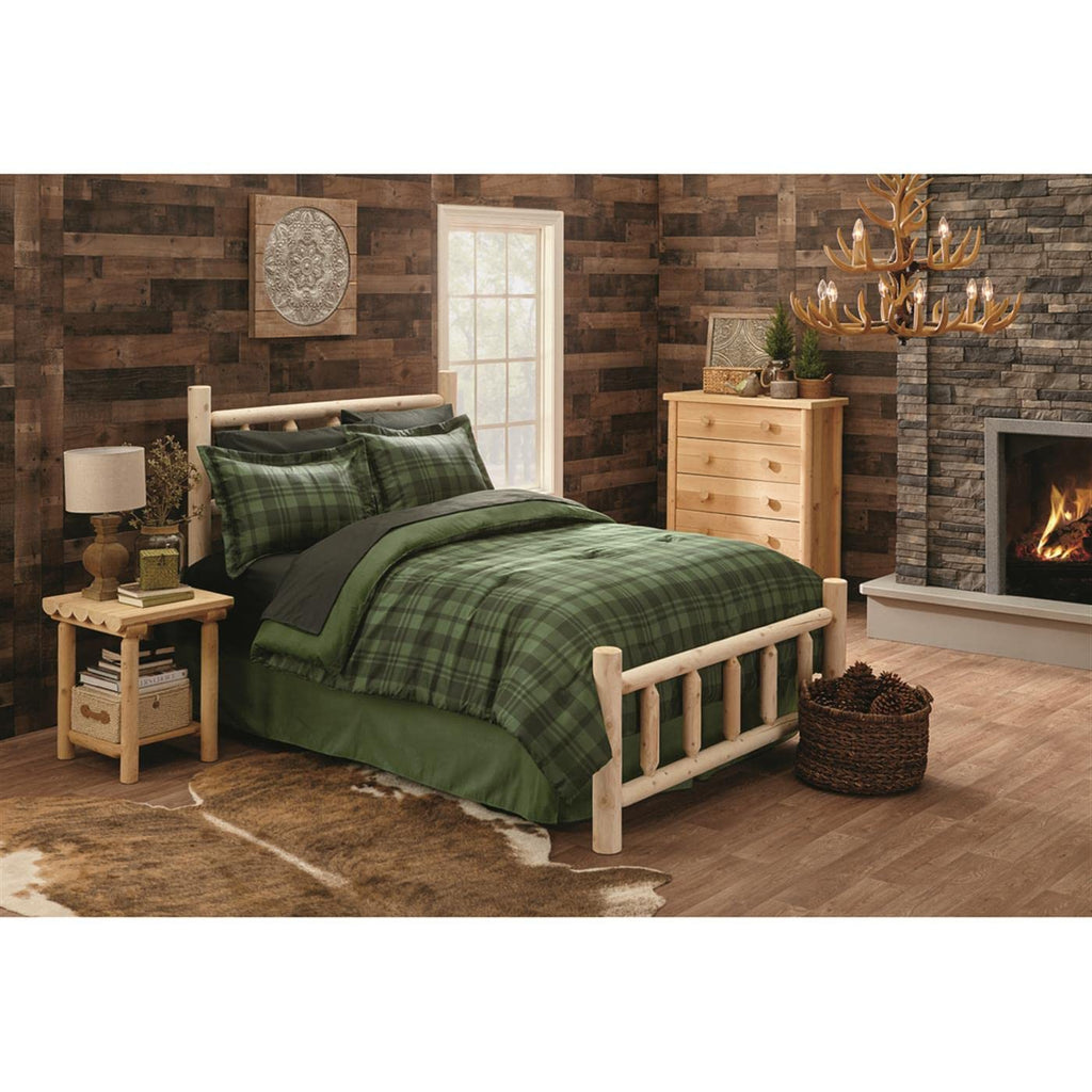 North American Cedar Log King Bed with Headboard and Footboard; Rustic Natural Unfinished Wooden Bed Frames