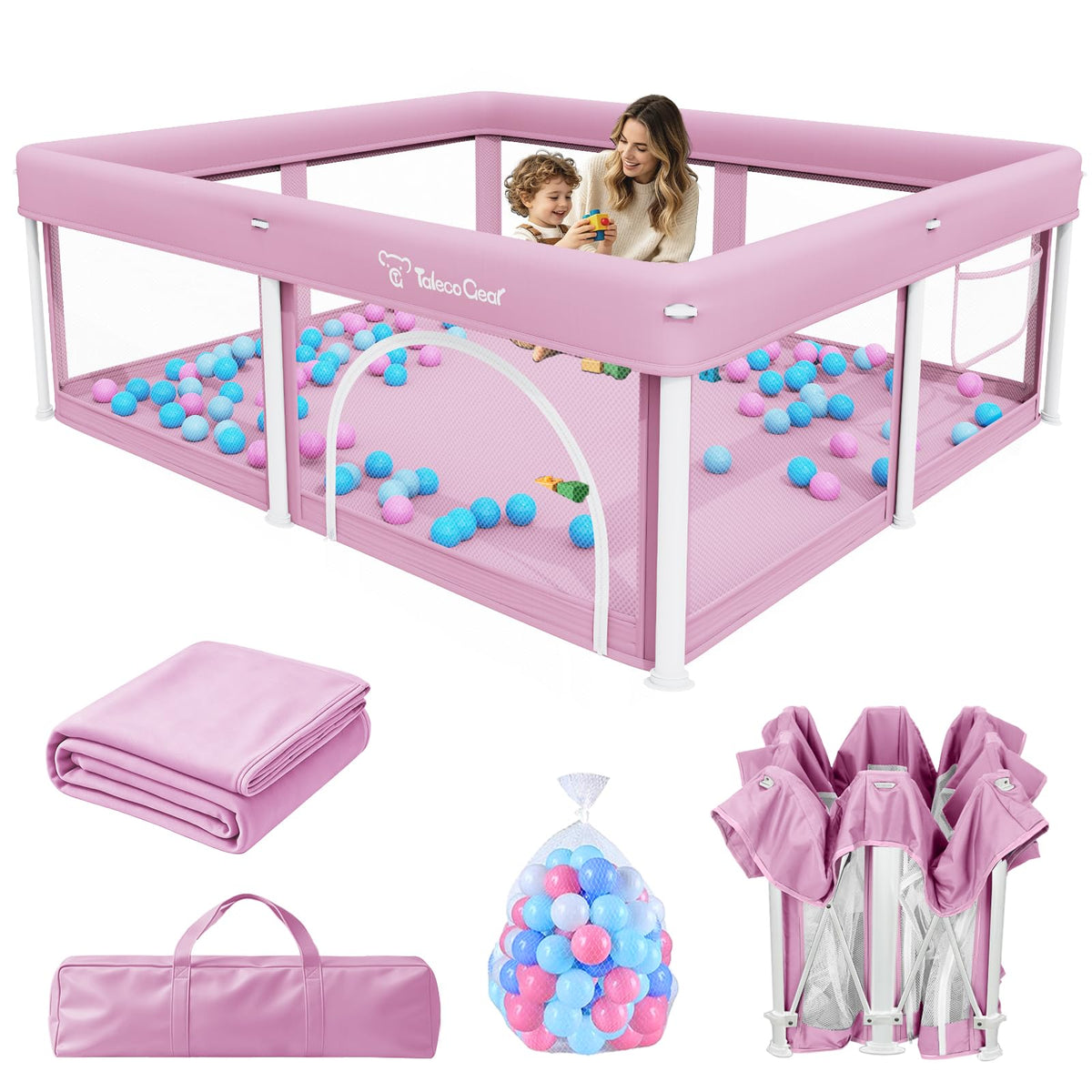 Foldable Baby Playpen with Mat, 50"×71" F oldable P laypen for Babies and Toddlers, Indoor & Outdoor Kids Safety Play