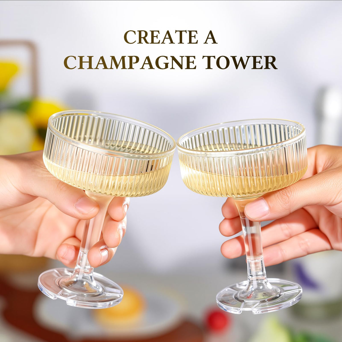 5-Tier Champagne Glasses - 35PCS 7oz Clear Plastic Champagne Flute