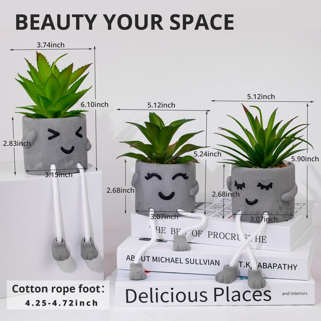 Creative Artificial Succulent Plants with Gray Pots Mini Potted Succulents Cute Fake Plants Succulents with Hanging