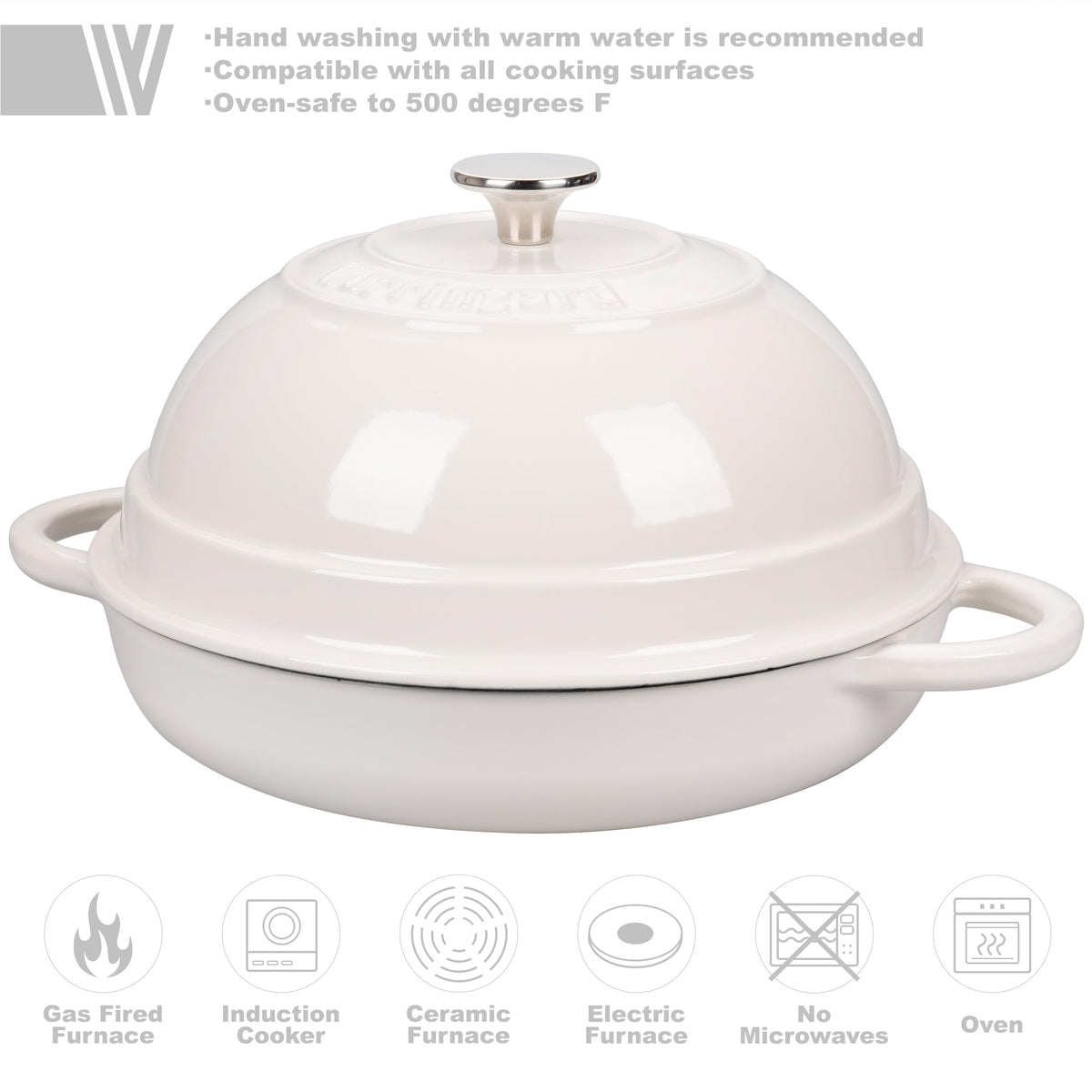Cast Iron Enameled Dutch Oven Pot with Lid for Bread Baking, Bread Oven, 6 Quart, White