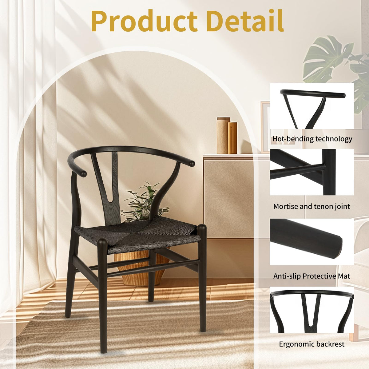 Black Wishbone Dining Chair, Rattan Dining Chair