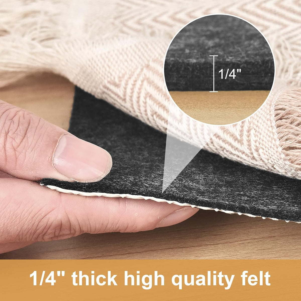1/4" Thick Felt and Natural Rubber Backing Rug Pad - Non Slip Carpet Gripper for 5 x 7 Ft Area Rugs - Protective