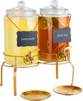 Drink Dispensers for Parties, 2 Pack 1 Gallon Beverage Dispenser with Stand, Drink Dispenser With Glass Lid, juice - Set of 2