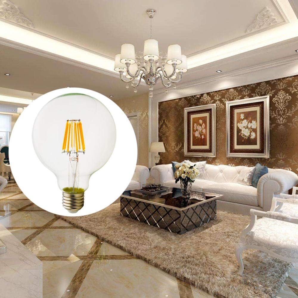 LED Globe Bulb 8W 2200K Warm White 650 Lumens, E26/E27 Base Vintage G95 Clear Glass Globe Edison Style LED Filament