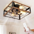 16" Flush Mount Caged Ceiling Fan with Light & Remote