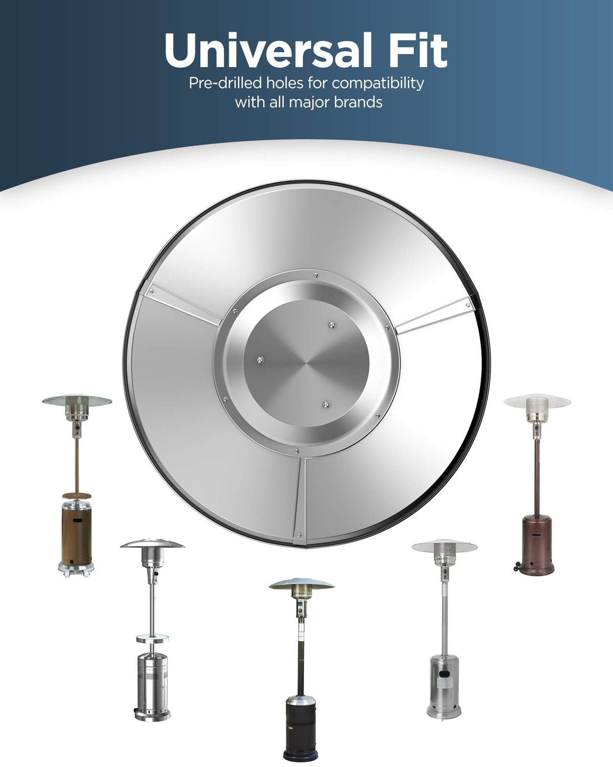 Heat Reflector Shield for Outdoor Propane Patio Heaters, Weatherproof Aluminum Top Dome-cap (All hardware included