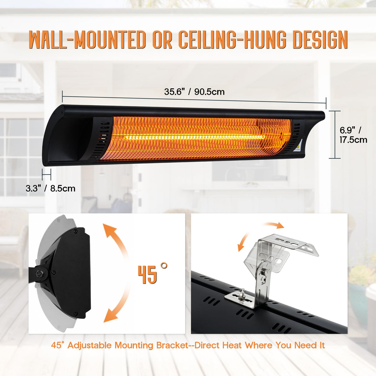 1500W Electric Patio Heater, Carbon Fiber Infrared Heater