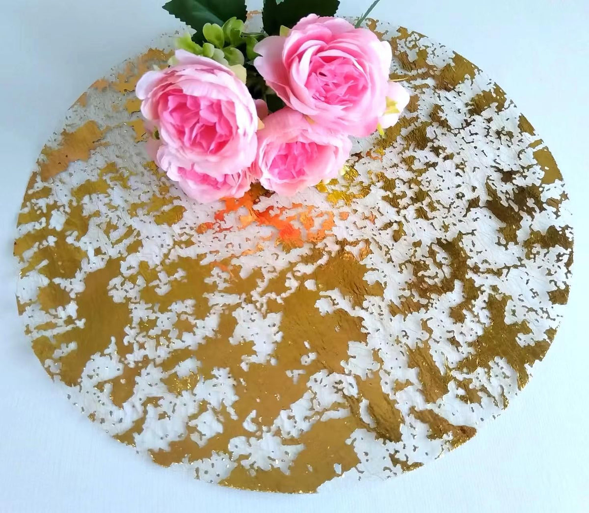 Disposable Gold Placemats Set of 100 Metallic Thin Round 13 Inch Gold Doilies Mesh Pressed Fall Table Placemates 100
