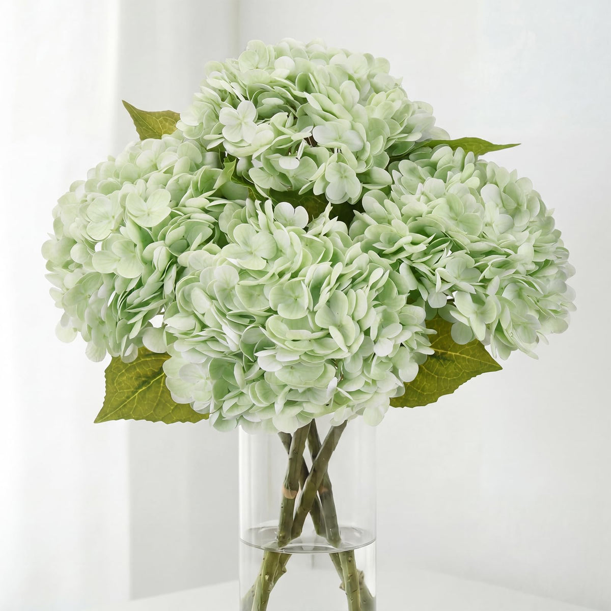 4pcs Green Hydrangea Artificial, 21in Real Touch Hydrangeas, Lifelike Fake Hydrangea Flower Decor Party Floral