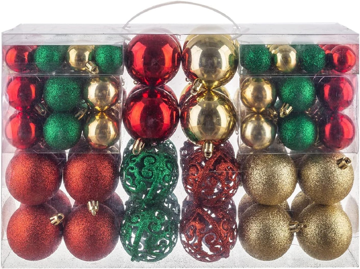 100pcs Christmas Ball Ornaments, Shatterproof Christmas Ornaments Set with Hand-held Gift Package for Xmas Tree Red