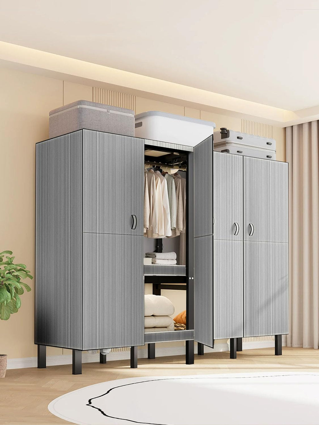 49.2in Heavy Duty Clothes Rack with Magnetic Door 1300LBS Foldable Portable Wardrobe Closet for Hanging Clothing