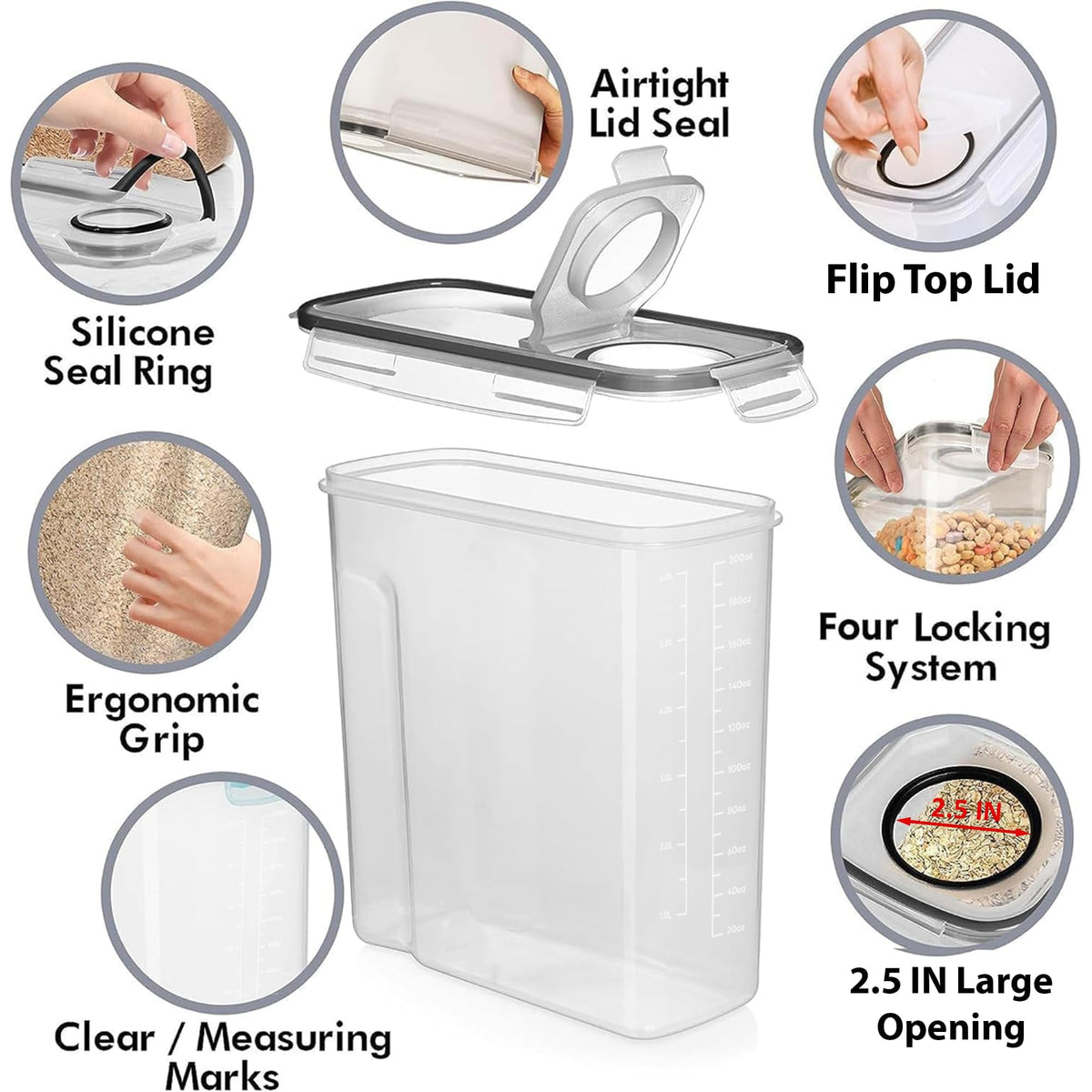 2 Pack (6.3L / 213OZ) EXTRA Large Airtight Food Storage Cereal Containers for Bulk Food Storage BPA-Free Plastic