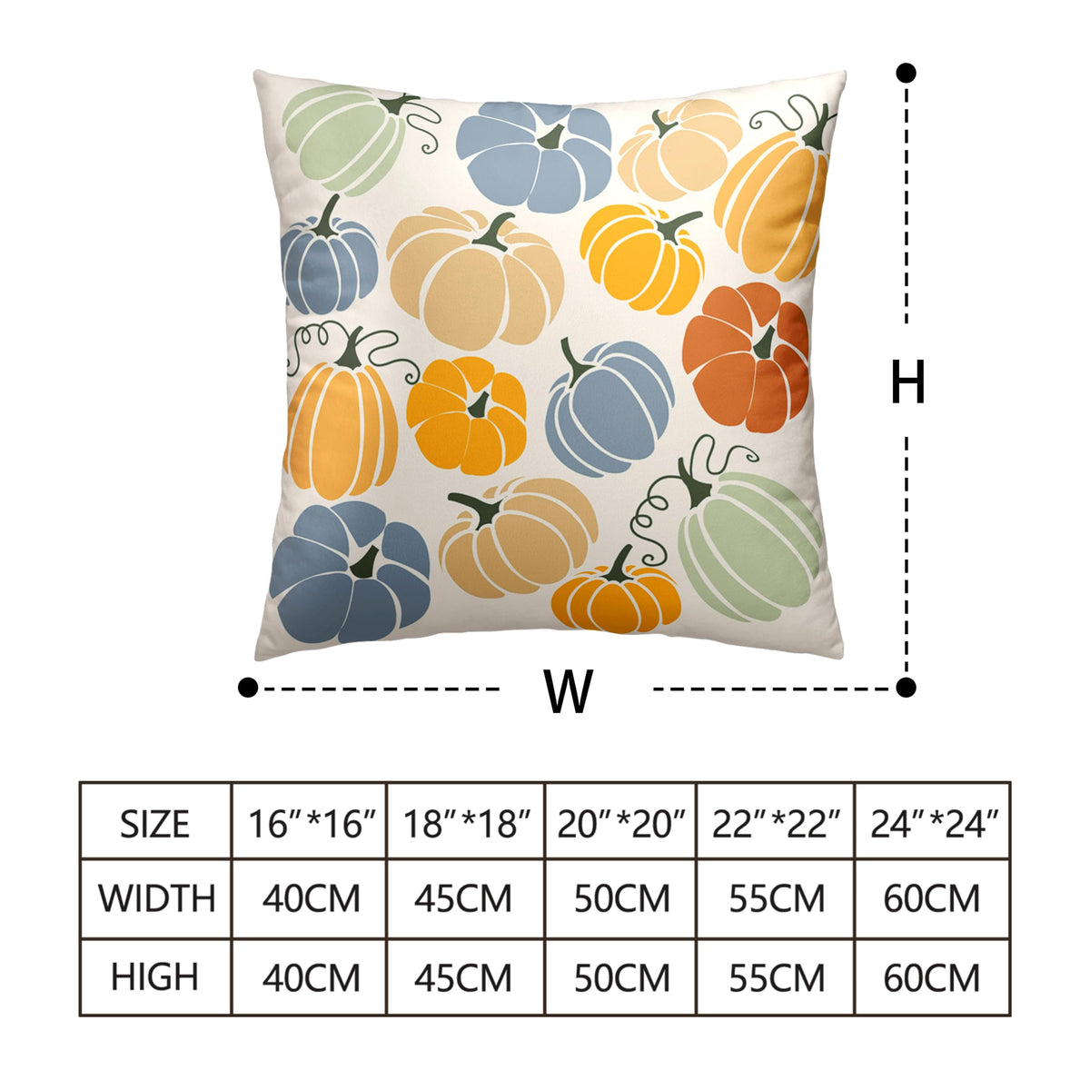 Set of 2 Orange Yellow Blue Pumpkins Pillow Covers Fall Throw Pillow Covers 22x22 Colorful Autumn Outdoor Pillow Case