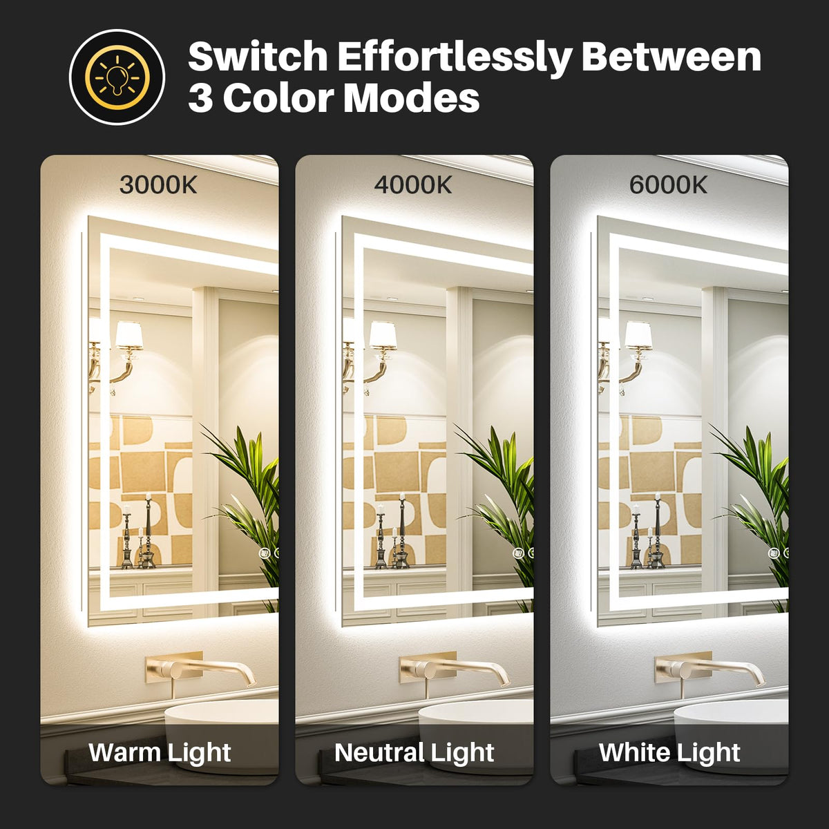 55x40 Inch LED Bathroom Mirror with Lights, Backlit & Front Lit