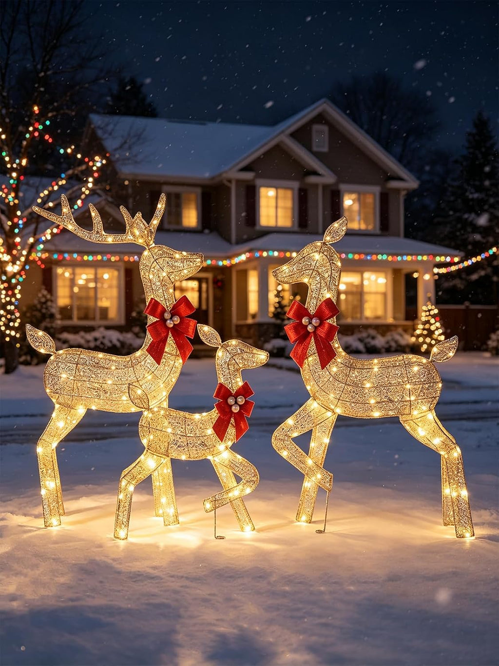 3 Piece 4FT 2D Lighted Christmas Deer with 175 LED Lights