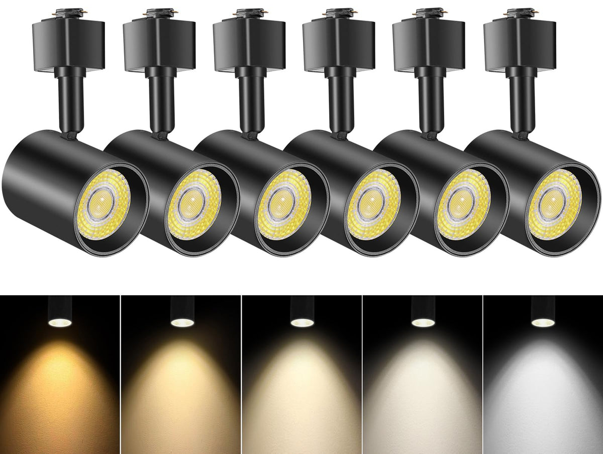 J Type Track Lighting Heads Dimmable, Black, Pack of 6