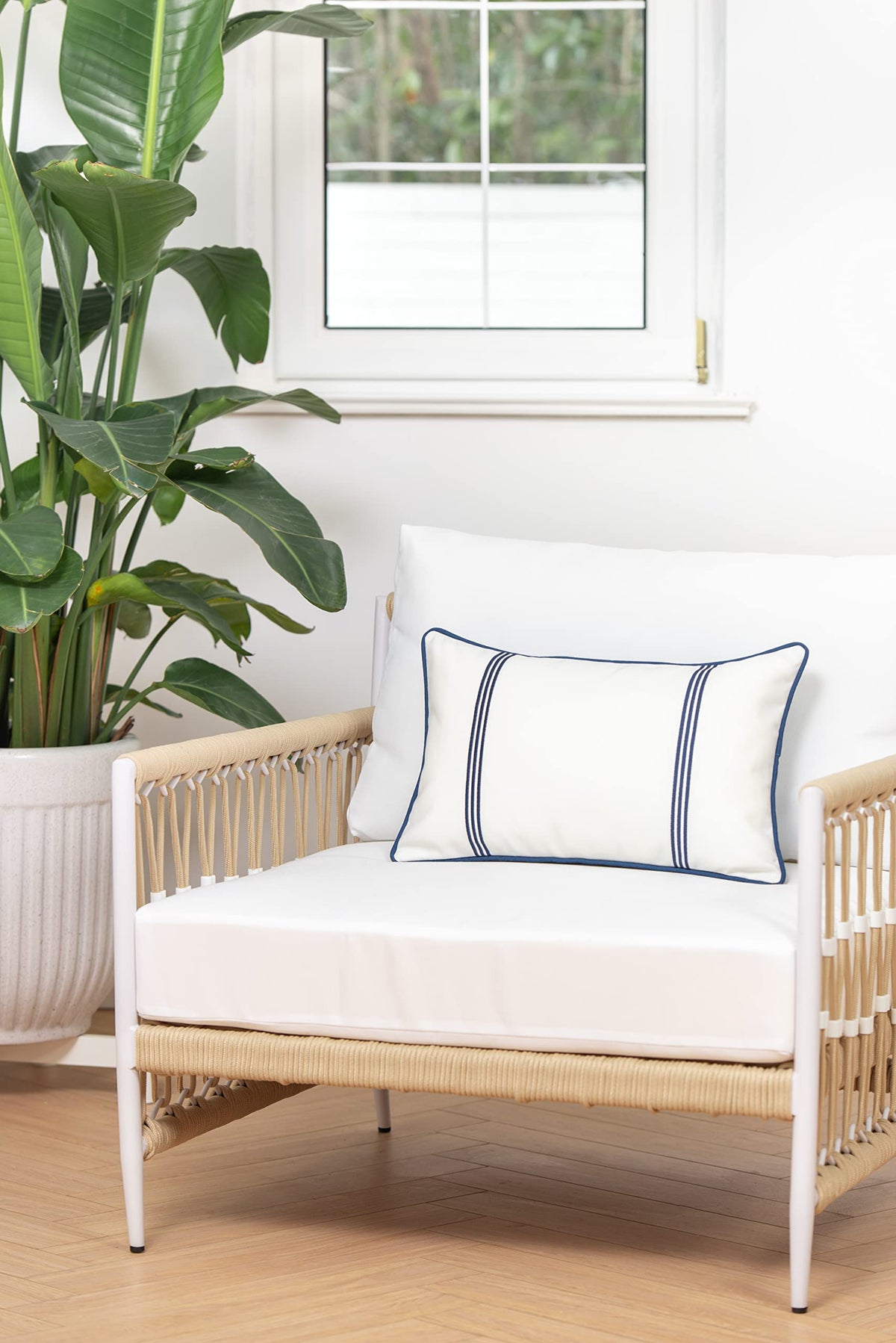Coastal Hampton Style Patio Indoor Outdoor Lumbar Pillow Cover Only, 12"x20" Water Resistant for Backyard, Couch
