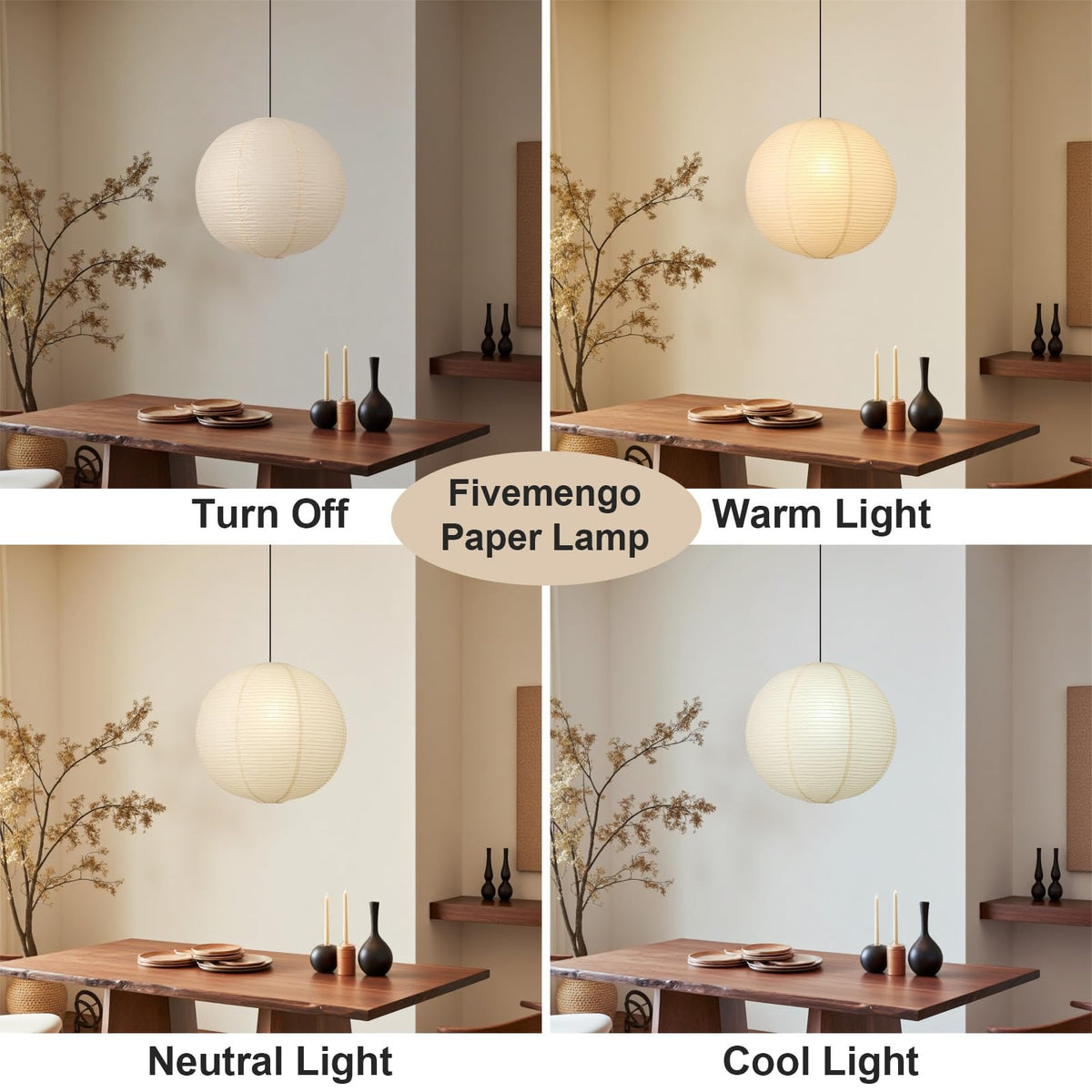 Inspired Noguchi Style 20in Paper Lanterns Plug in Hanging Lamp Off-White 19.7FT Cord