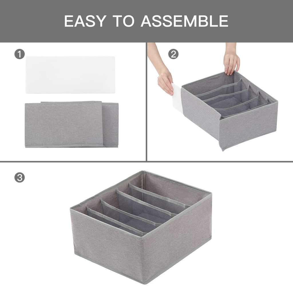 Pants Jeans Organizer for Closet, 4 Pack Drawer Organizers for Clothing, 5 Grids Wardrobe Clothes Storage for Deep