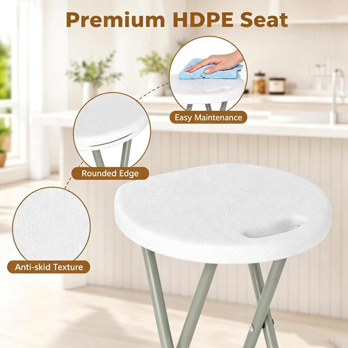 Folding Stool, 28in Barstool with Handle 550lbs Free Assembly