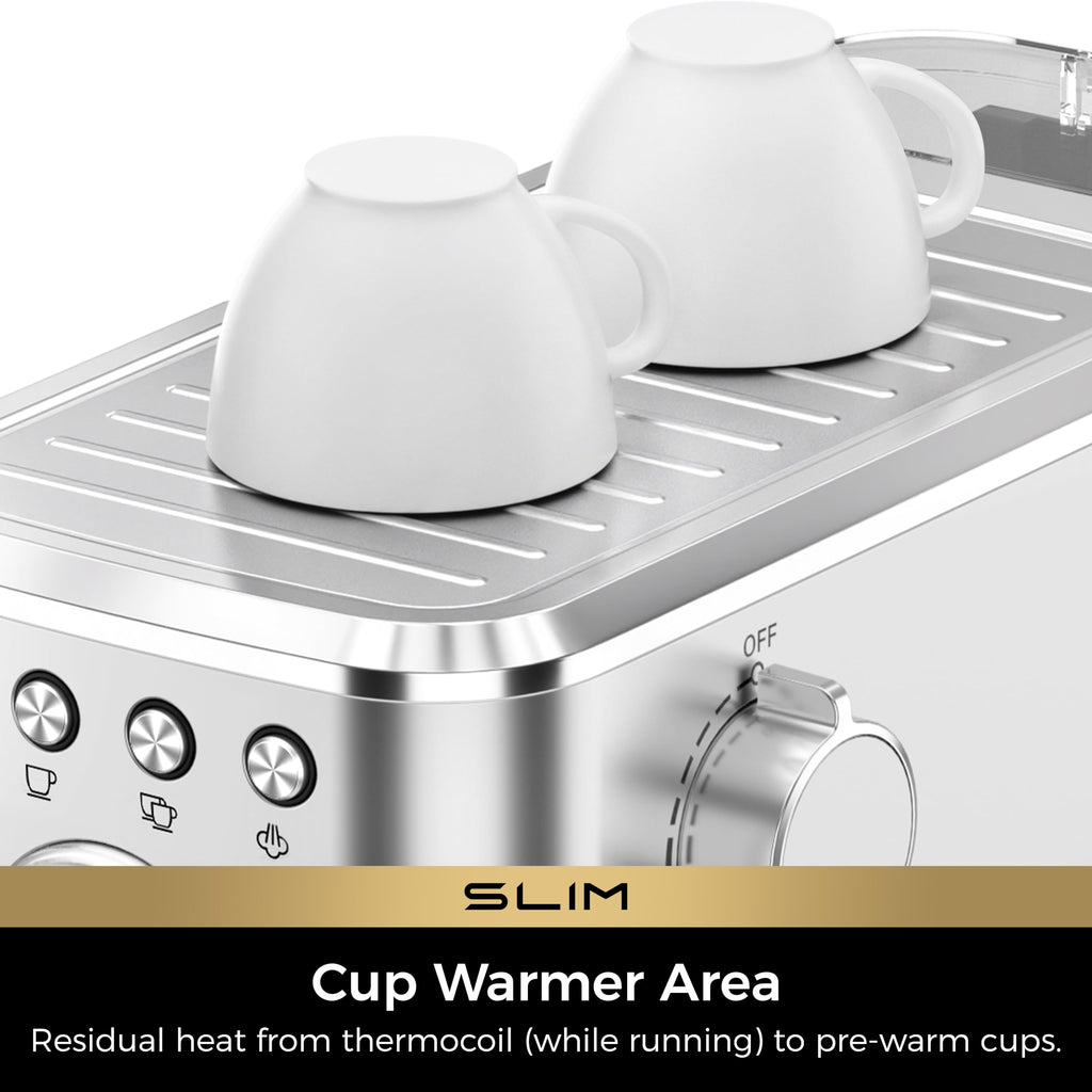 Slim Espresso Machine with Milk Frother Latte, Metal Silver
