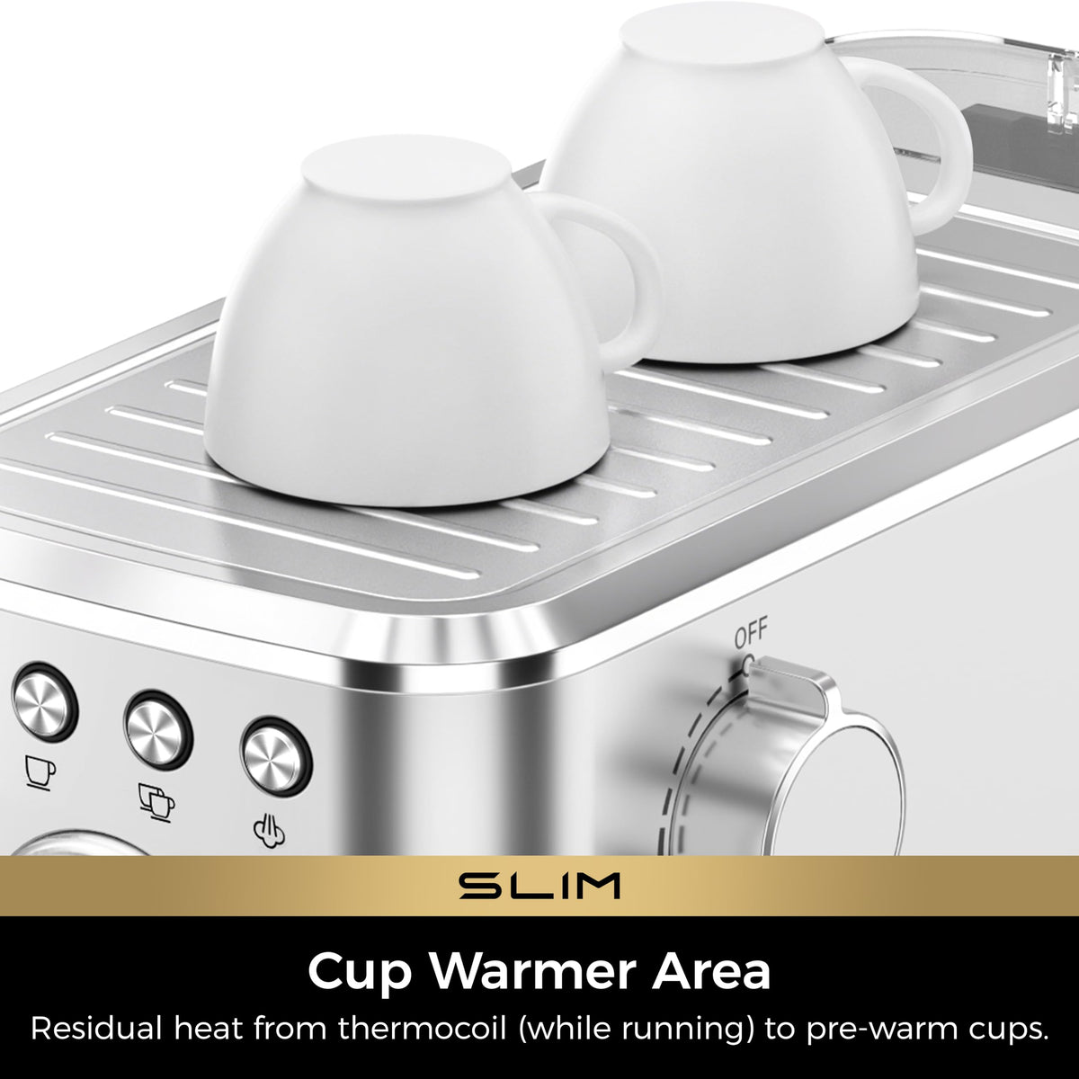 Slim Espresso Machine with Milk Frother Latte, Metal Silver
