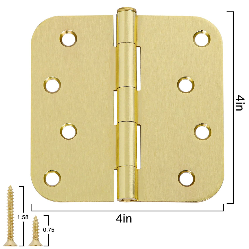 12 Pack Satin Brass Door Hinges 4" Heavy Duty with 5/8" Radius Corners