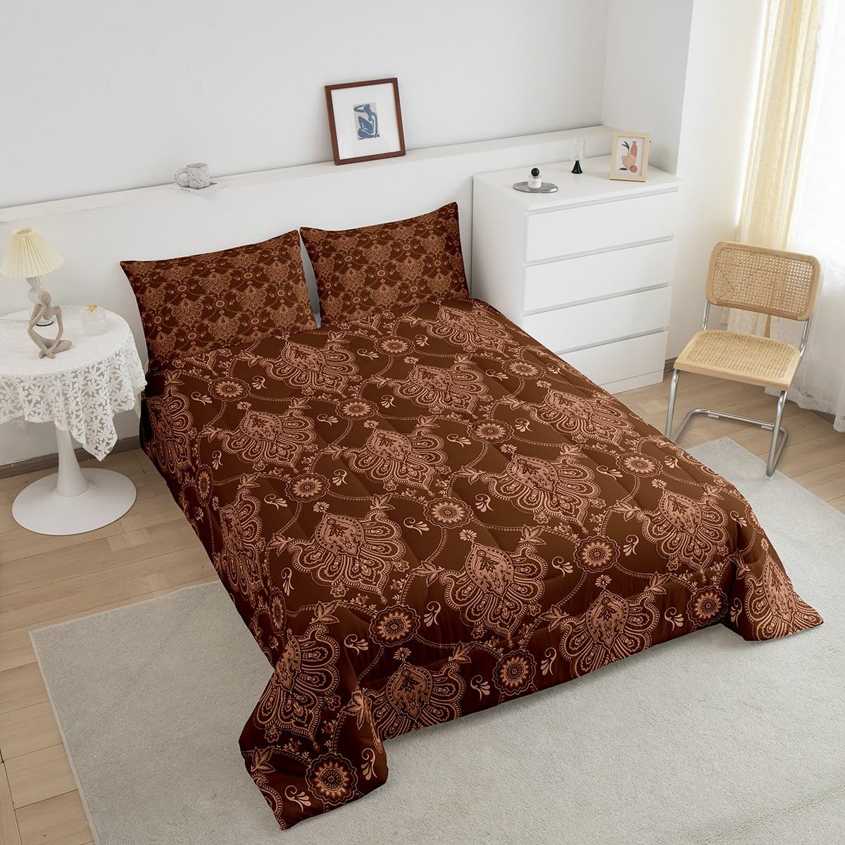 Brown Gothic Damask Floral Comforter Set Bedding Set