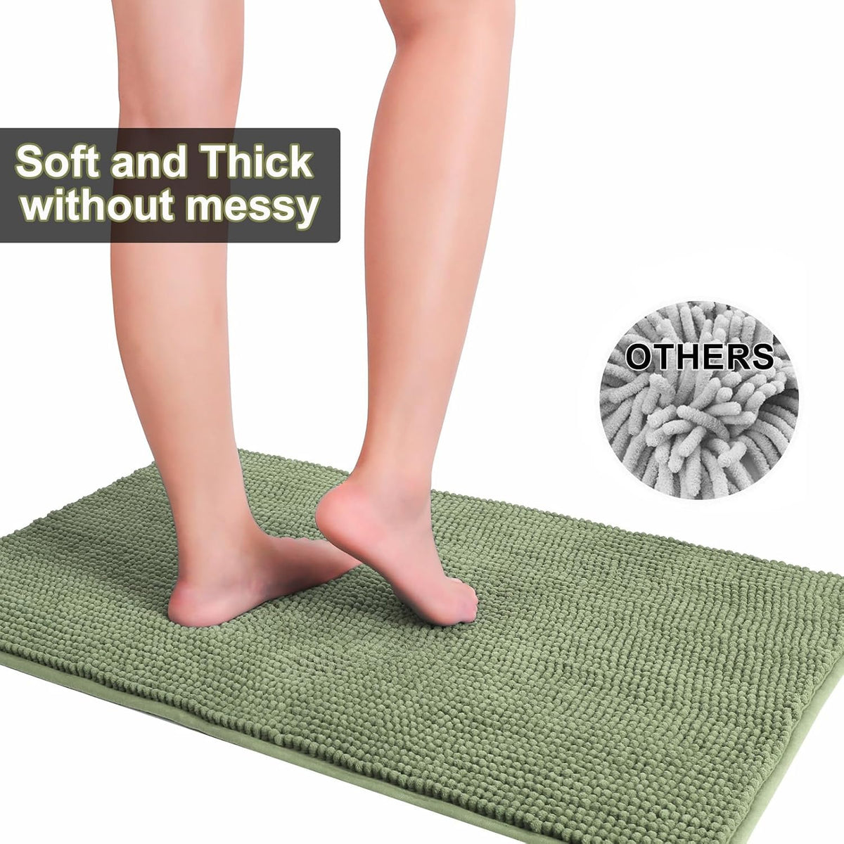 Bathroom Rugs Sets 3 Piece, Non-Slip Chenille Bath Rug - Ultra Soft, Washable, Super Absorbent Bath Mat , Toilet and