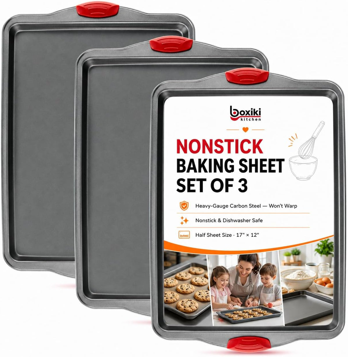 Premium Nonstick Sheet Pans - Set of 3, Heavy-Gauge Carbon Steel, Warp, Dent, and Rust-Resistant - Gourmet Rimmed