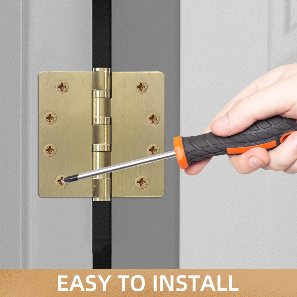 6 Pack Gold Ball Bearing Door Hinges, 4.0 x 4.0 Inches Heavy-Duty Stainless Steel Door Hinges for Exterior & Interior