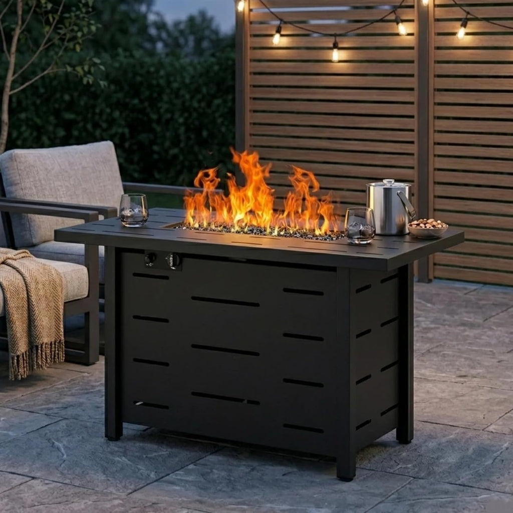 4-Piece PE Wicker Patio Set with 43" Propane Fire Pit Table, Beige