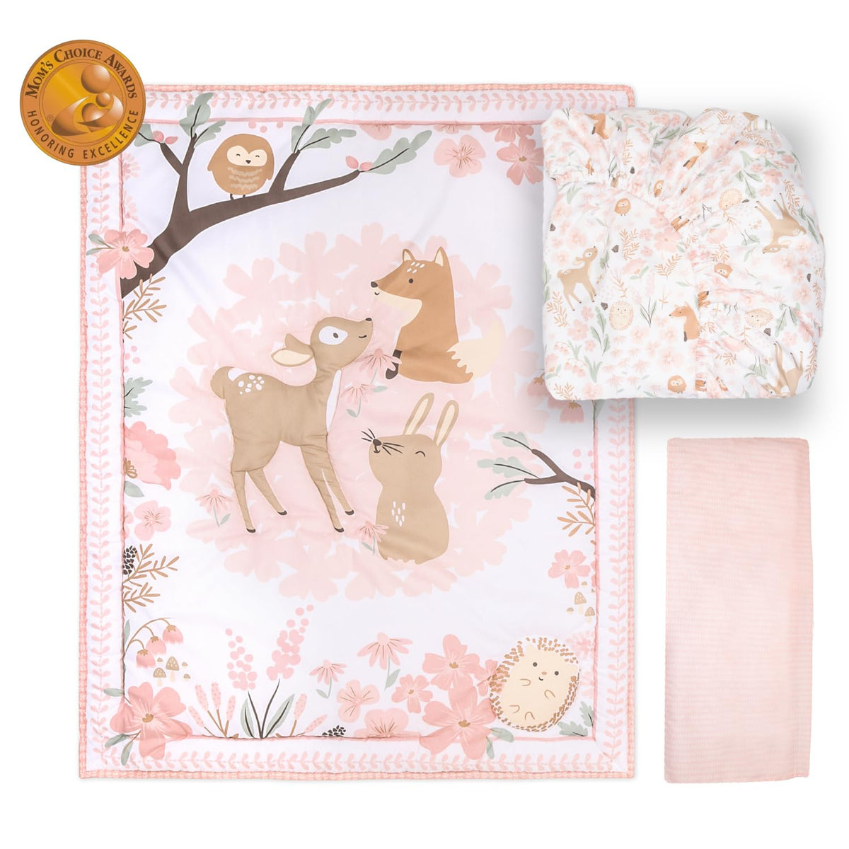 3 Piece Baby Crib Bedding Set for Girls - Newborn, Infant & Toddler Nursery Bed Set Decor with Fitted Crib Sheet