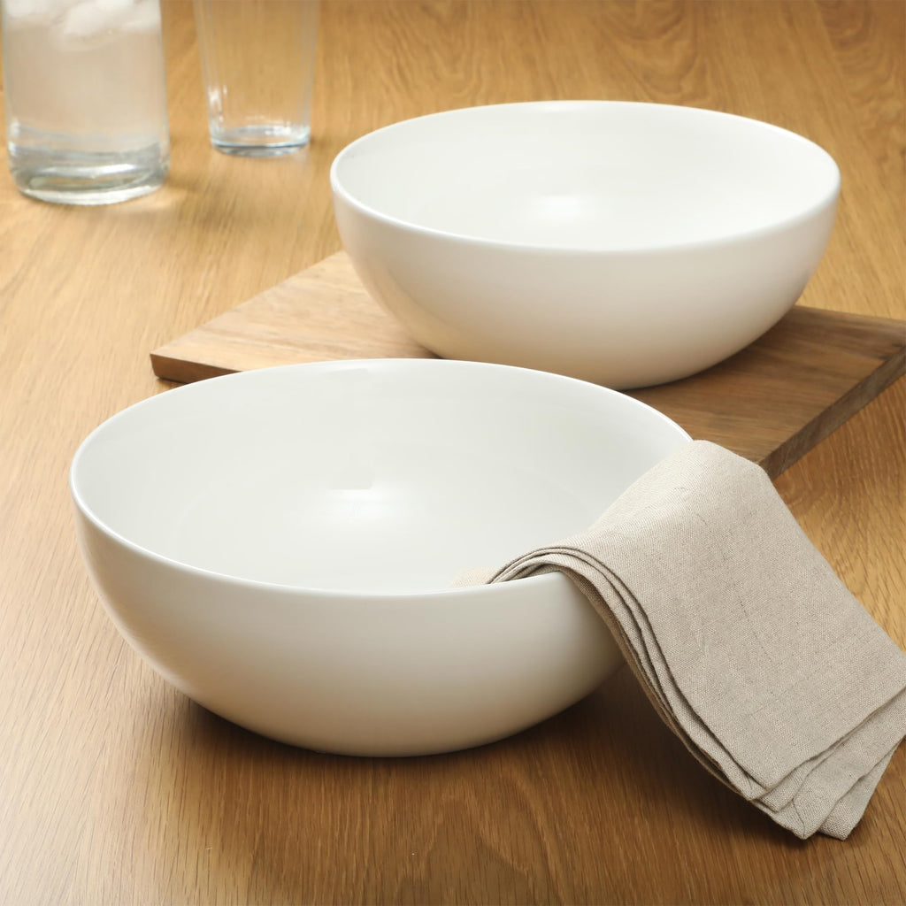 Extra Large Serving Bowls Set of 2-100 oz 10-Inch White Porcelain Salad Bowl Set, Stackable Ceramic Kitchen