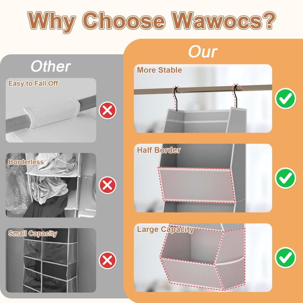 Closet Organizers and Storage Hanging with Mesh Pockets for Clothes, Grey