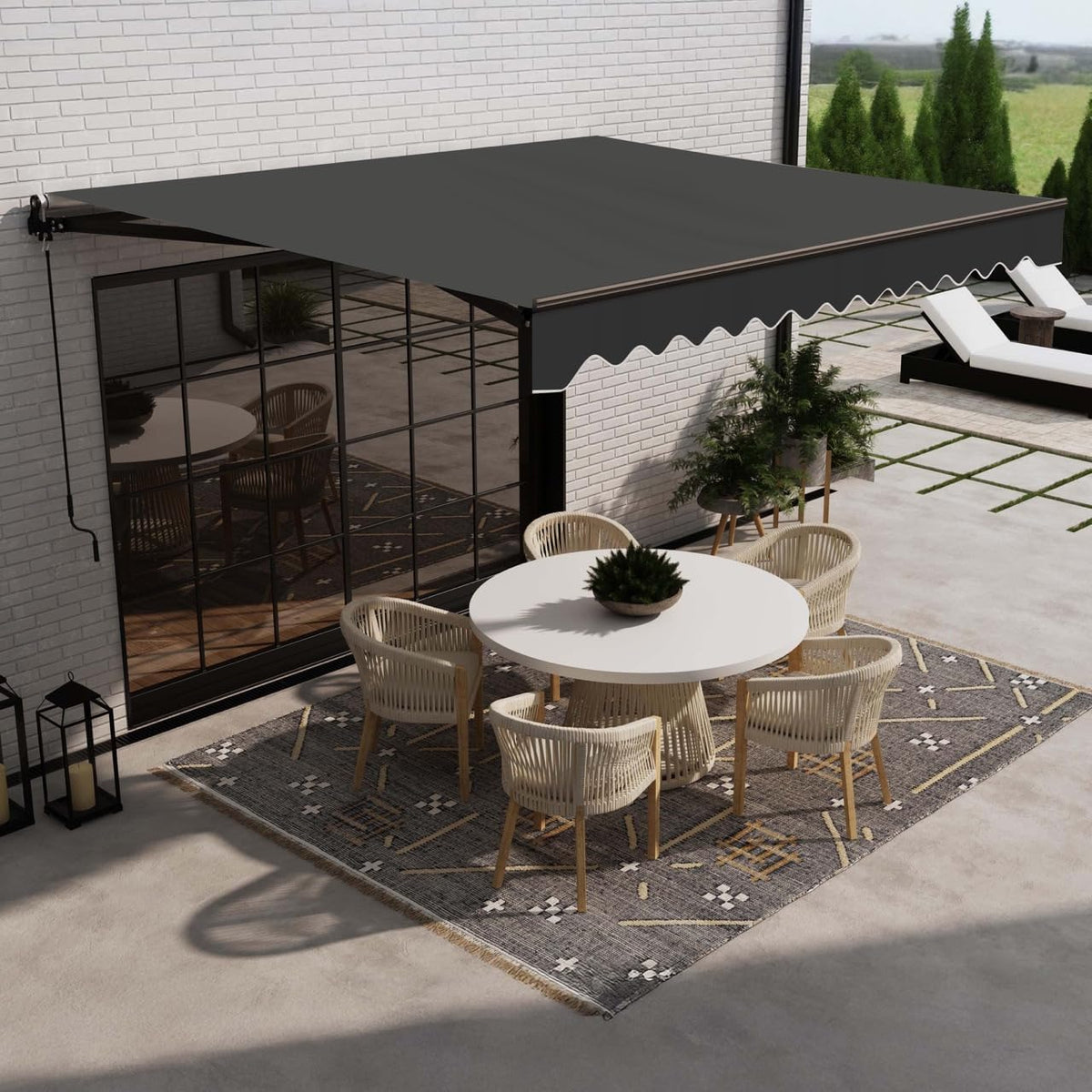 Electric Patio Awning Caribbean Black Frame 16x10 Onyx Black | Retractable sunshade for decks and balconies