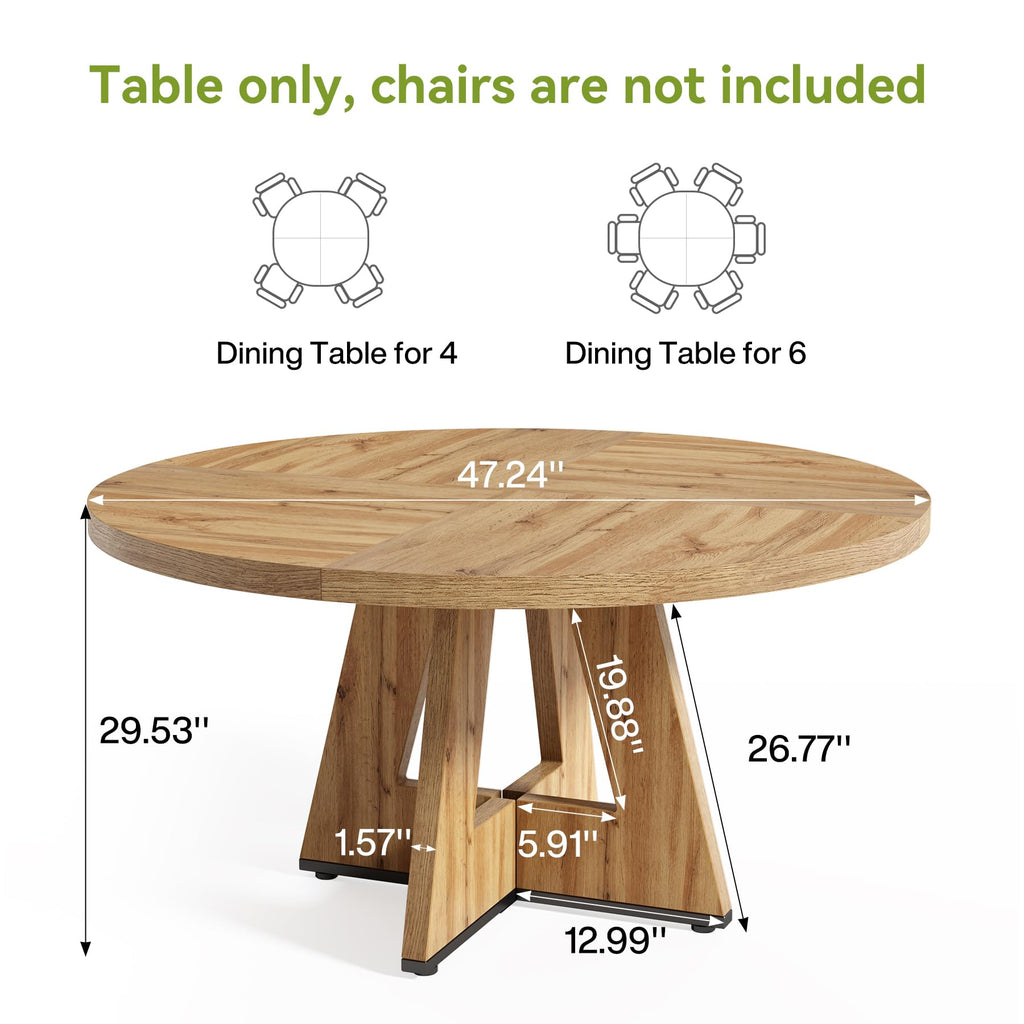 Inspired Saarinen Style Round Dining Table for 4-6 People, 47 Inches Dining Room Table with Wooden Pedestal Base, Modern Dinner Table, Circle