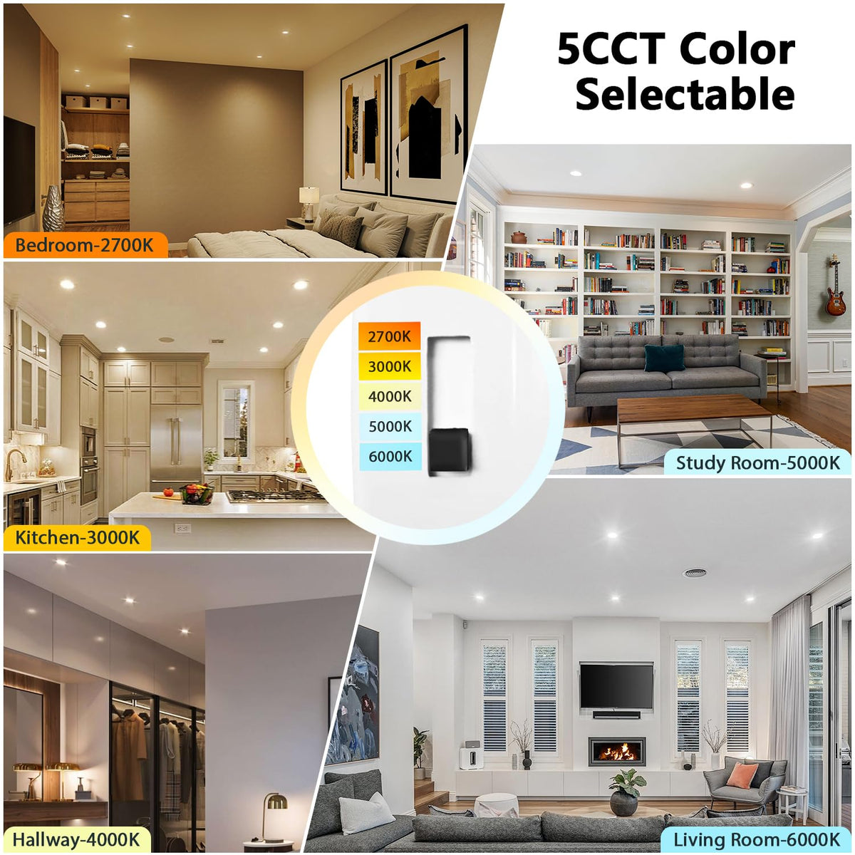 6 Inch Recessed Lights, 5CCT LED Can Lights, Dimmable, 24 Pack,White