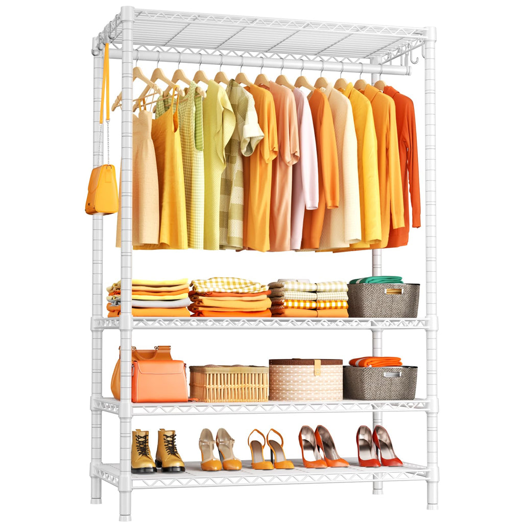 H4 Plus Garment Rack, 4-Tier Portable Clothes and Clothing Rack and Cloakroom, Closet Storage and Organizer Wardrobe