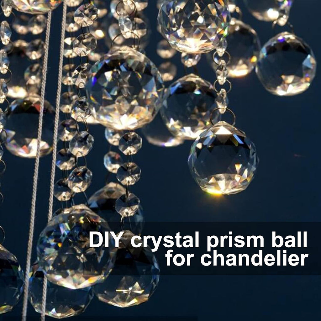Clear Crystal Sun Catcher Suncatcher Prism Ball with Metal Rings - 48 Pack, 1.18"/ 30mm, Rainbow Pendant Maker