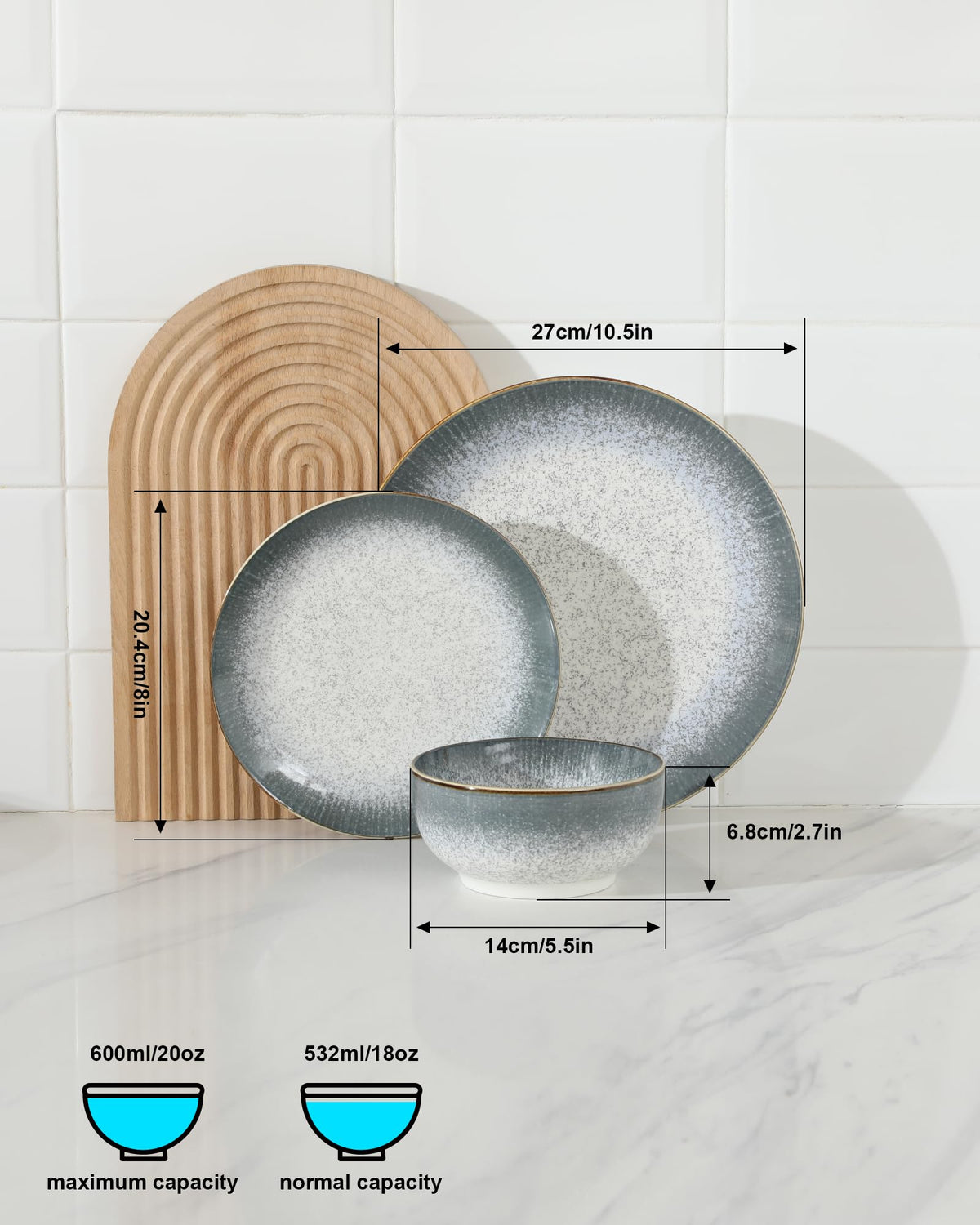 Dinnerware Sets Service for 4, 12 pcs Porcelain Plates and Bowls waring Gift, Chip and Scratch Resistant Dish Set